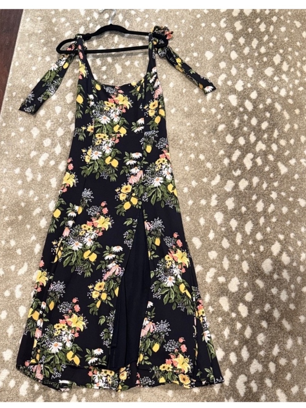 Black Floral Tie-Shoulder Midi Dress